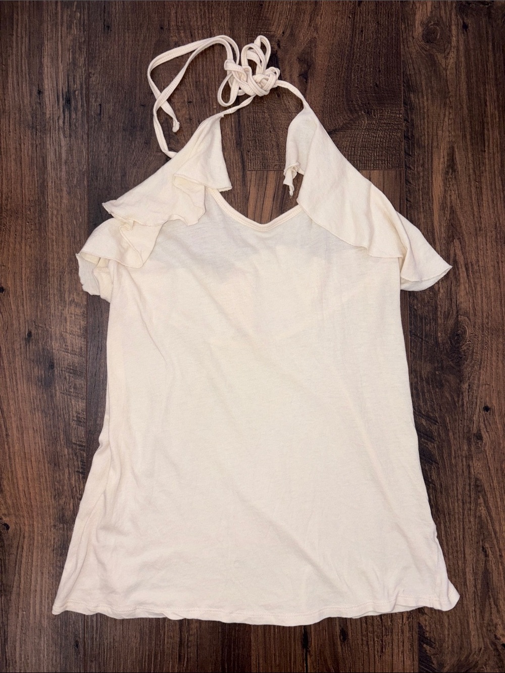 Express Cream Ruffle Halter Top